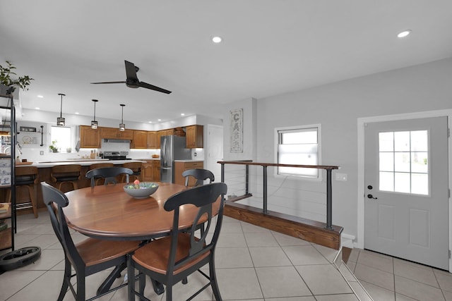 591 French Dr, Columbus, OH 43228 - dining area featuring recessed lighting, plenty of natural light, ceiling fan, and light tile patterned floors