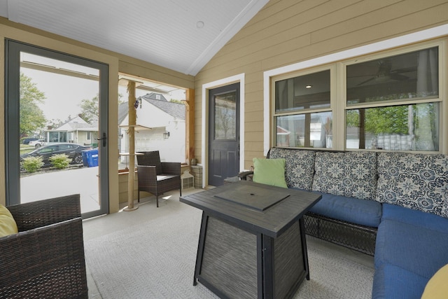 591 French Dr, Columbus, OH 43228 - sunroom / solarium with healthy amount of natural light, an outdoor living space, and lofted ceiling