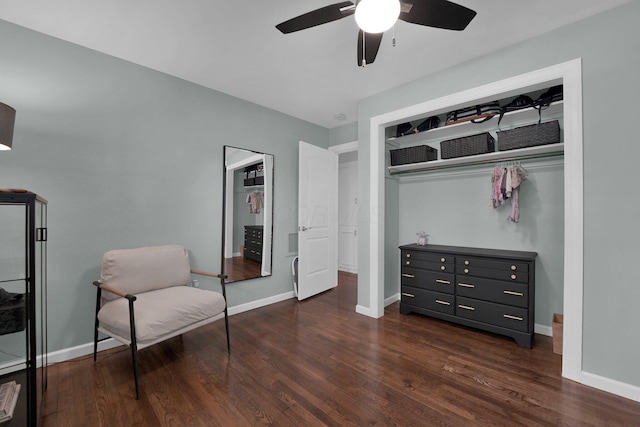 591 French Dr, Columbus, OH 43228 - sitting room featuring ceiling fan, wood finished floors, and baseboards