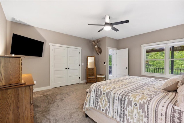 659 Natchez Ln, Sugar Grove, OH 43155 - carpeted bedroom featuring baseboards, a closet, and a ceiling fan