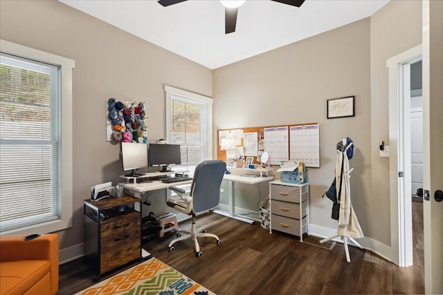 659 Natchez Ln, Sugar Grove, OH 43155 - office space with dark wood-style floors, ceiling fan, and baseboards