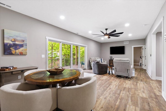 659 Natchez Ln, Sugar Grove, OH 43155 - dining room featuring a ceiling fan, light wood-style flooring, recessed lighting, and baseboards