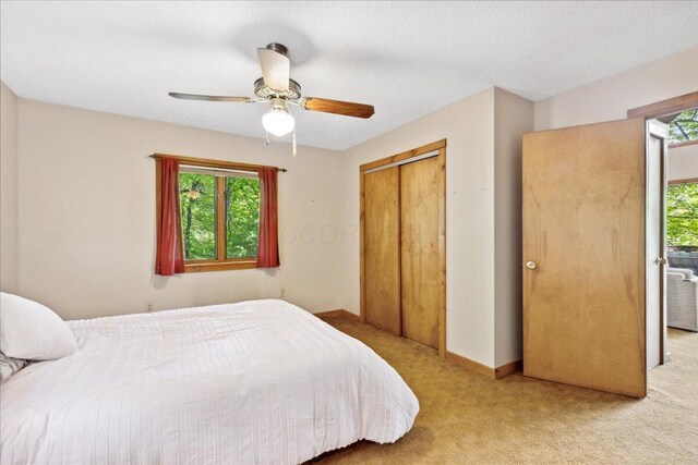 259 Shawnee Ln Unit L, Sugar Grove, OH 43155 - carpeted bedroom featuring multiple windows, a closet, and a ceiling fan
