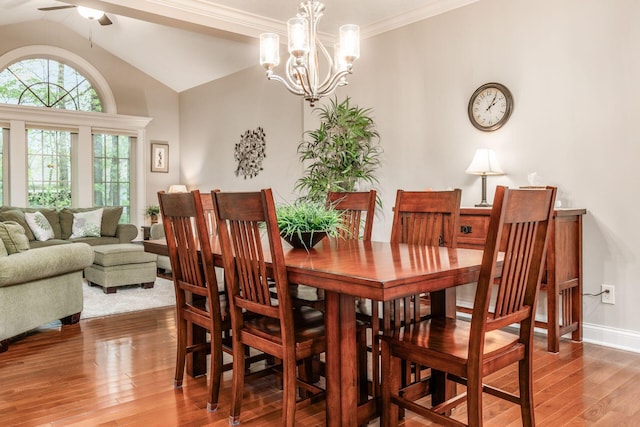 5464 Slater Rdg, Westerville, OH 43082 - dining area featuring wood finished floors, ceiling fan, a chandelier, lofted ceiling, and baseboards