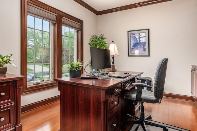 5464 Slater Rdg, Westerville, OH 43082 - home office with crown molding, light wood-style floors, and baseboards