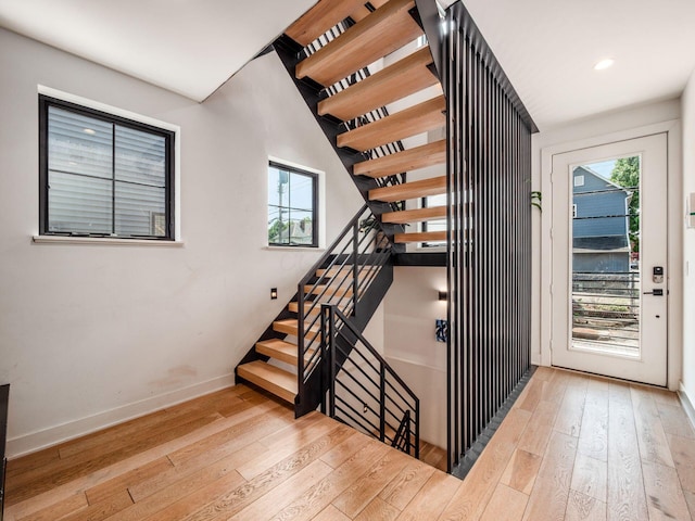 460 S Lane Unit 460, Columbus, OH 43206 - stairway with hardwood / wood-style floors, baseboards, and recessed lighting