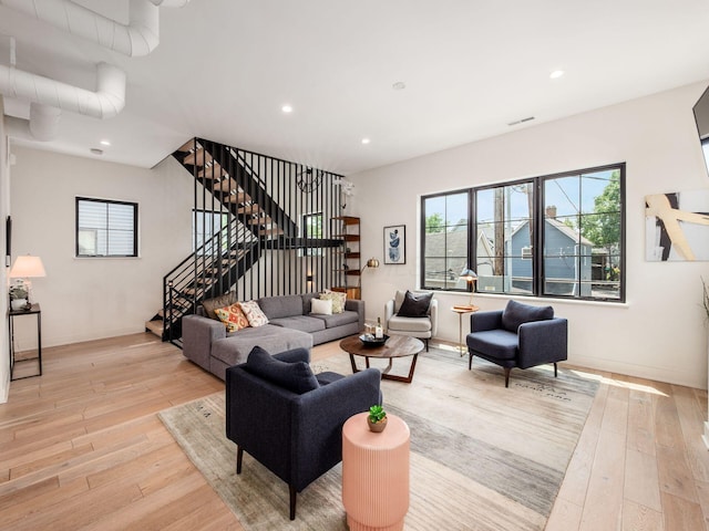 460 S Lane Unit 460, Columbus, OH 43206 - living area featuring light wood-style flooring, baseboards, recessed lighting, and stairway