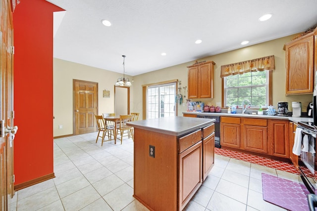 12094 Beech Tree Ct S, Thornville, OH 43076 - kitchen featuring dishwasher, a sink, a center island, recessed lighting, and light tile patterned flooring