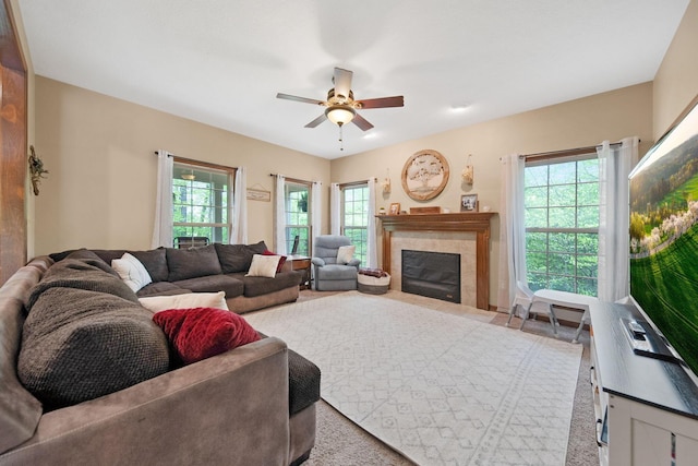 12094 Beech Tree Ct S, Thornville, OH 43076 - living room with plenty of natural light, ceiling fan, and a fireplace