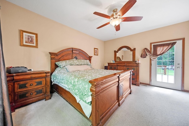 12094 Beech Tree Ct S, Thornville, OH 43076 - bedroom with light carpet, access to outside, and ceiling fan