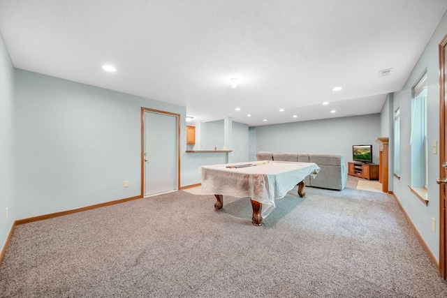 12094 Beech Tree Ct S, Thornville, OH 43076 - game room with light carpet, pool table, recessed lighting, and baseboards