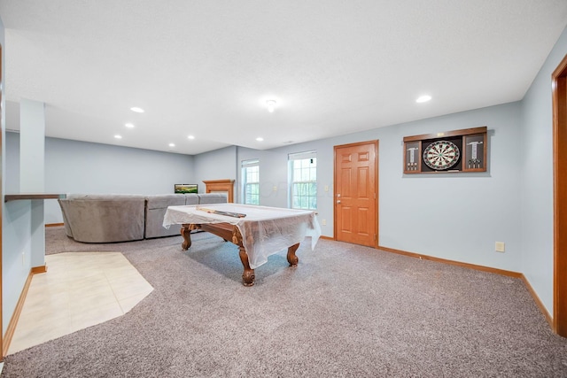 12094 Beech Tree Ct S, Thornville, OH 43076 - game room featuring baseboards, carpet, billiards table, and recessed lighting