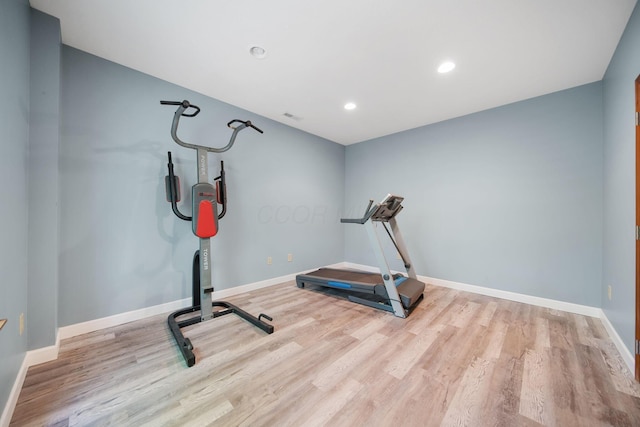12094 Beech Tree Ct S, Thornville, OH 43076 - exercise area with wood finished floors, baseboards, and recessed lighting