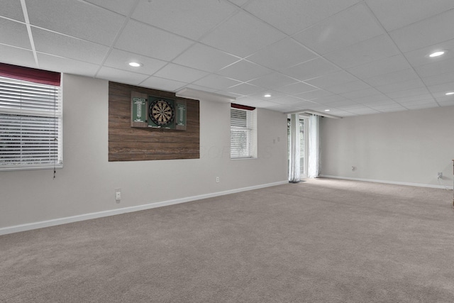 4215 Mack Ct, Powell, OH 43065 - below grade area with carpet floors, a drop ceiling, baseboards, and recessed lighting