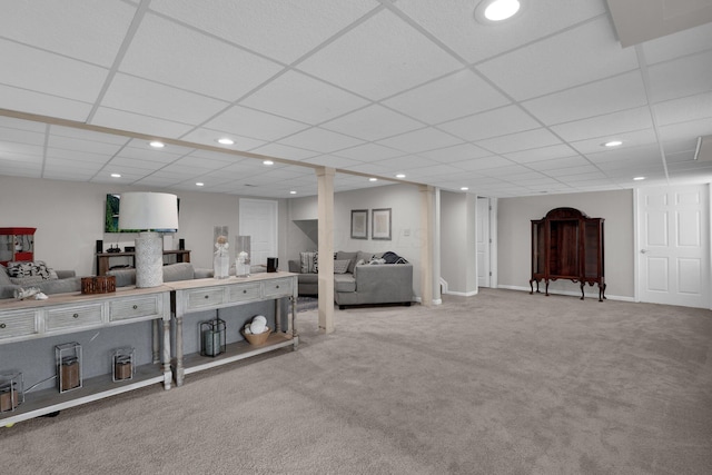4215 Mack Ct, Powell, OH 43065 - carpeted living room with recessed lighting and a paneled ceiling