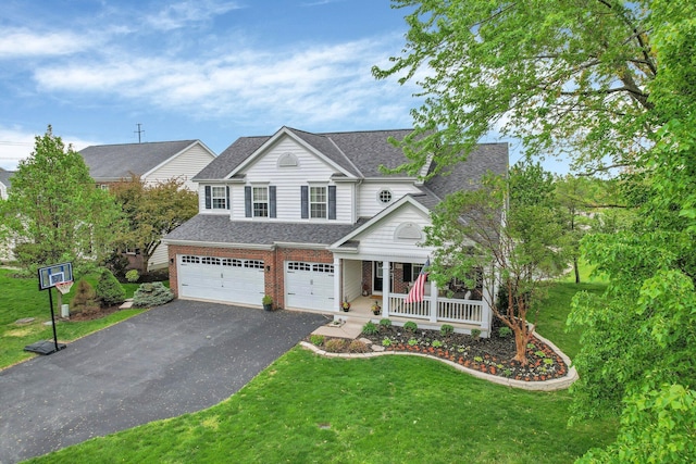 4215 Mack Ct, Powell, OH 43065 - view of front of home with driveway, a garage, a porch, roof with shingles, and a front yard