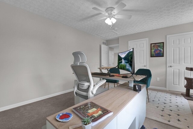 4215 Mack Ct, Powell, OH 43065 - office space with a textured ceiling, a ceiling fan, carpet floors, and baseboards