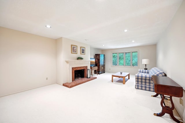 685 Dogwood Ln, Newark, OH 43055 - carpeted living area featuring recessed lighting and a brick fireplace