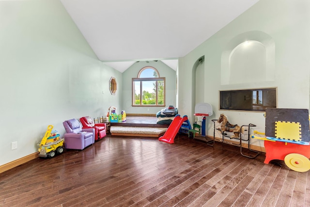 3100 Kropp Rd, Grove City, OH 43123 - playroom featuring wood finished floors, lofted ceiling, and baseboards