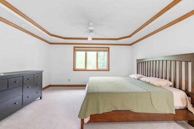 3100 Kropp Rd, Grove City, OH 43123 - carpeted bedroom with a tray ceiling, crown molding, baseboards, and a ceiling fan