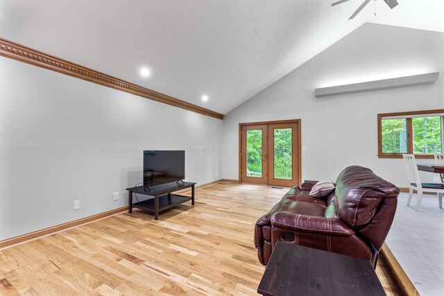 3100 Kropp Rd, Grove City, OH 43123 - living room featuring plenty of natural light, high vaulted ceiling, baseboards, a ceiling fan, and recessed lighting