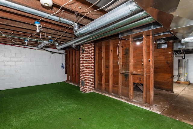 unfinished below grade area with gas water heater