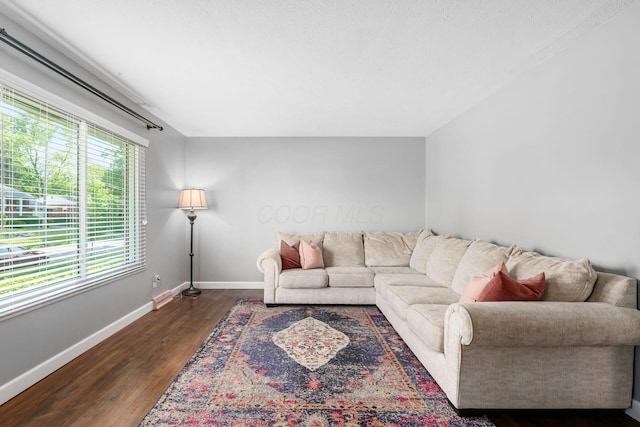 1825 Ormond Ave, Columbus, OH 43224 - living room featuring dark wood-style floors and baseboards