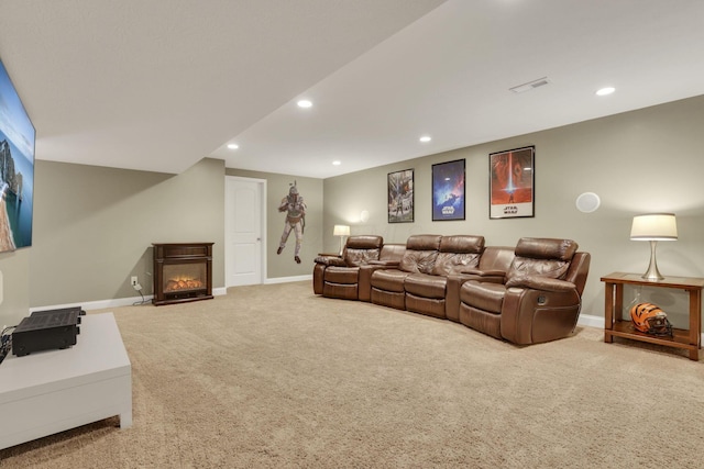 4919 Nadine Park Dr, Hilliard, OH 43026 - living area with carpet floors, a glass covered fireplace, baseboards, and recessed lighting