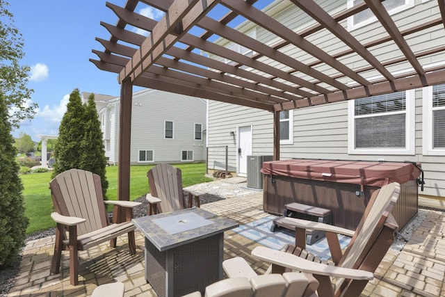 4919 Nadine Park Dr, Hilliard, OH 43026 - view of patio featuring a hot tub, cooling unit, and a pergola