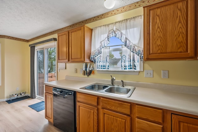 119 Harvard Loop, Delaware, OH 43015 - kitchen featuring dishwasher, a sink, a textured ceiling, light wood-style floors, and light countertops