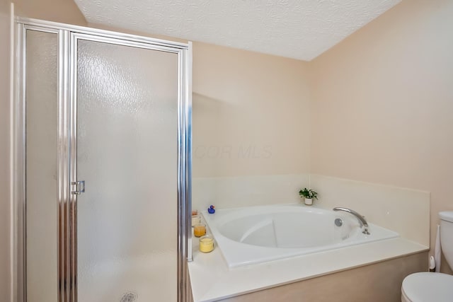 119 Harvard Loop, Delaware, OH 43015 - bathroom with toilet, a bath, a stall shower, and a textured ceiling