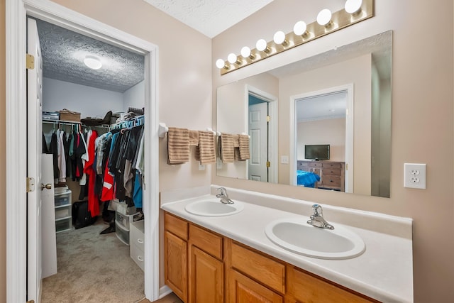 119 Harvard Loop, Delaware, OH 43015 - bathroom with a textured ceiling, double vanity, and a walk in closet