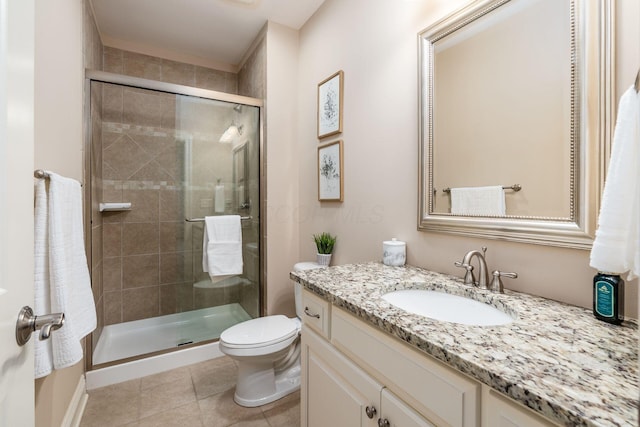 9378 Pine Creek Dr, Powell, OH 43065 - full bath featuring a shower stall, tile patterned flooring, toilet, and vanity