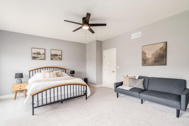 9378 Pine Creek Dr, Powell, OH 43065 - bedroom featuring light colored carpet, baseboards, and ceiling fan