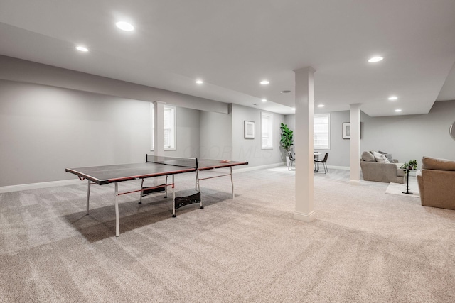 9378 Pine Creek Dr, Powell, OH 43065 - recreation room featuring light colored carpet, recessed lighting, and baseboards