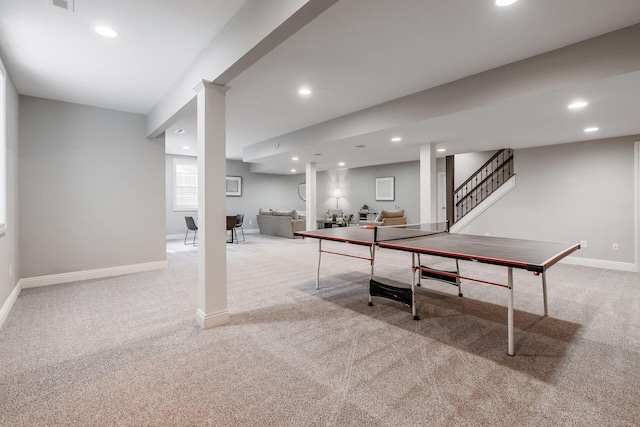 9378 Pine Creek Dr, Powell, OH 43065 - playroom with carpet floors, recessed lighting, and baseboards