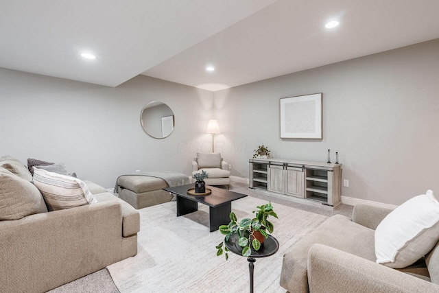 9378 Pine Creek Dr, Powell, OH 43065 - living room with light colored carpet, baseboards, and recessed lighting