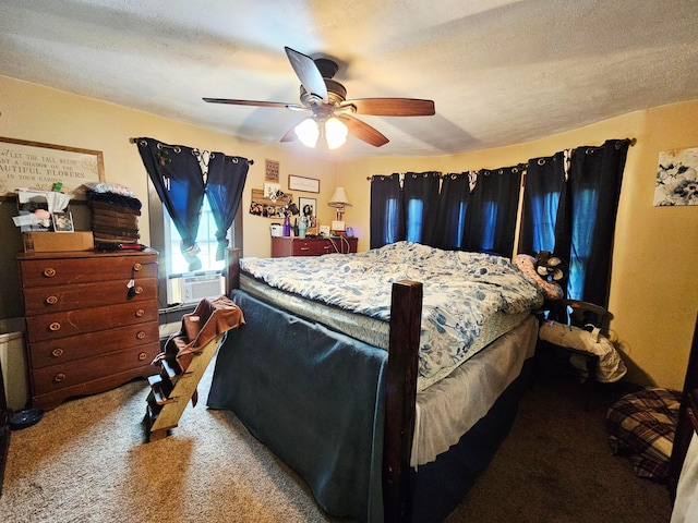 bedroom featuring light colored carpet and a ceiling fan