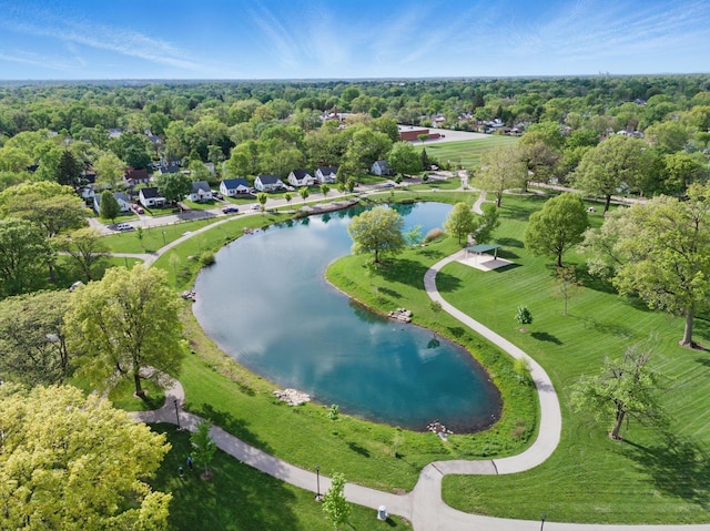 aerial view of property's location with a nearby body of water