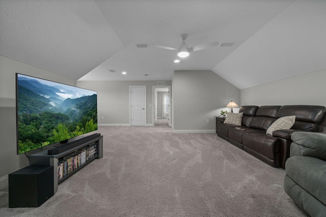 6678 Trinity Mist Way, Delaware, OH 43015 - carpeted living area with ceiling fan, vaulted ceiling, baseboards, and recessed lighting