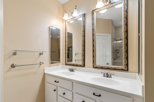 6575 Wensley Ct, Westerville, OH 43082 - bathroom with double vanity and a shower with shower door