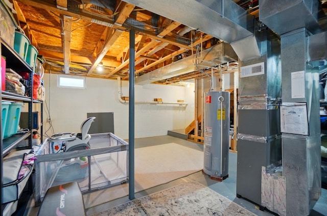 below grade area with water heater and heating unit