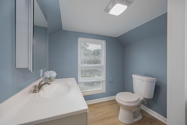 1828 Ferris Rd, Columbus, OH 43224 - bathroom with vaulted ceiling, vanity, and wood finished floors