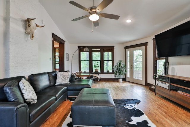 2663 Glen Echo Dr, Columbus, OH 43202 - living room featuring wood finished floors, a ceiling fan, lofted ceiling, and recessed lighting
