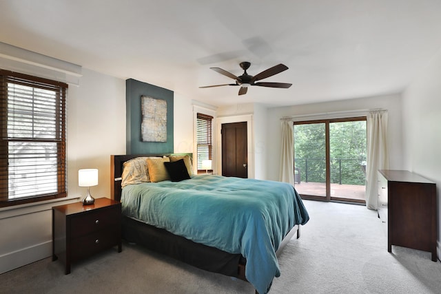 2663 Glen Echo Dr, Columbus, OH 43202 - bedroom featuring access to exterior, light carpet, and a ceiling fan