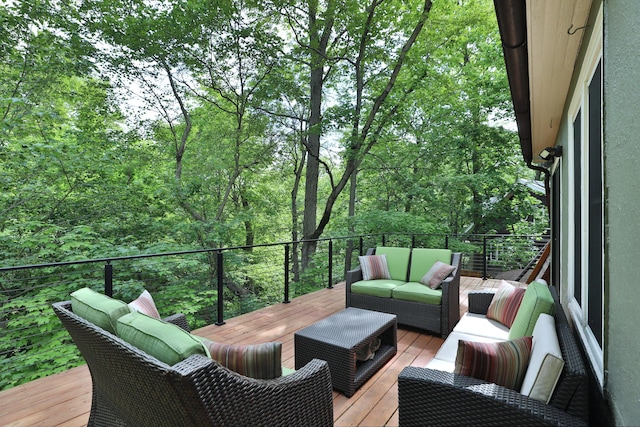 2663 Glen Echo Dr, Columbus, OH 43202 - wooden deck featuring an outdoor hangout area and a forest view