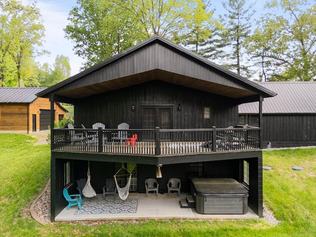 18156 Thompson Ridge Rd, Laurelville, OH 43135 - rear view of property featuring a deck, a lawn, a patio area, and french doors