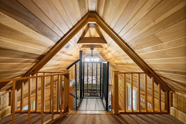 18156 Thompson Ridge Rd, Laurelville, OH 43135 - additional living space featuring wooden ceiling, lofted ceiling, and carpet floors