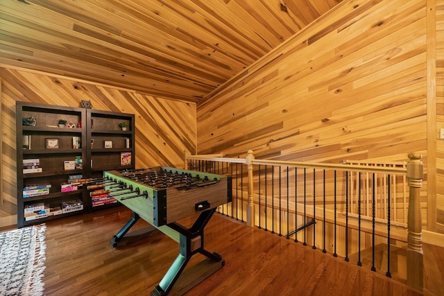 18156 Thompson Ridge Rd, Laurelville, OH 43135 - recreation room featuring wood walls, wood finished floors, and wooden ceiling