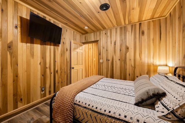 18156 Thompson Ridge Rd, Laurelville, OH 43135 - bedroom with wooden ceiling, wood walls, and wood finished floors